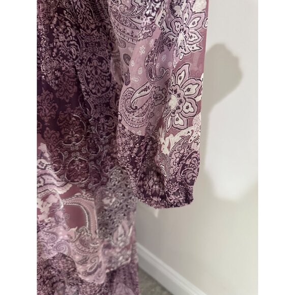 Jessica Simpson Dress Sz XS Boho Maxi Paisley Print Long Sleeve V-Neck Back Tie - Picture 5 of 16